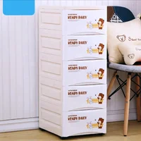 

Kid Wardrobe Plastic Cupboard Bedroom Cabinet Cloth 5 Tier Baby Drawer Storage with lcok&wheel