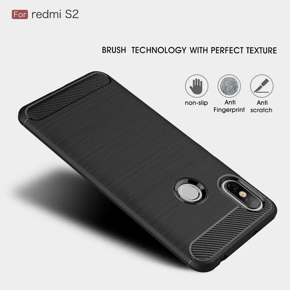 

Original Brushes Carbon Fiber TPU Case For Xiaomi Redmi S2/Y2, Black;blue;gray;red