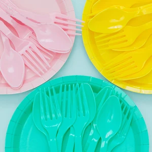 Image of Party Tableware Supplies Candy Color Cutlery For Birthday Party Disposable Plastic Knife,Fork And Spoon