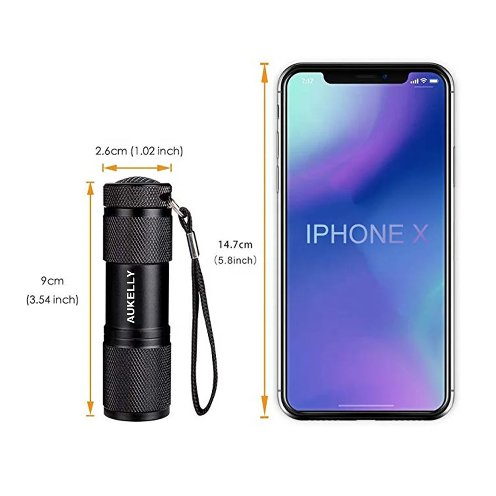 
Aukelly Hunting scorpion 395nm UV Torhlight Ultra Violet LED Flashlight 9 Led UV Flashlight Dog Cat Pet Urine Detector uv torch 