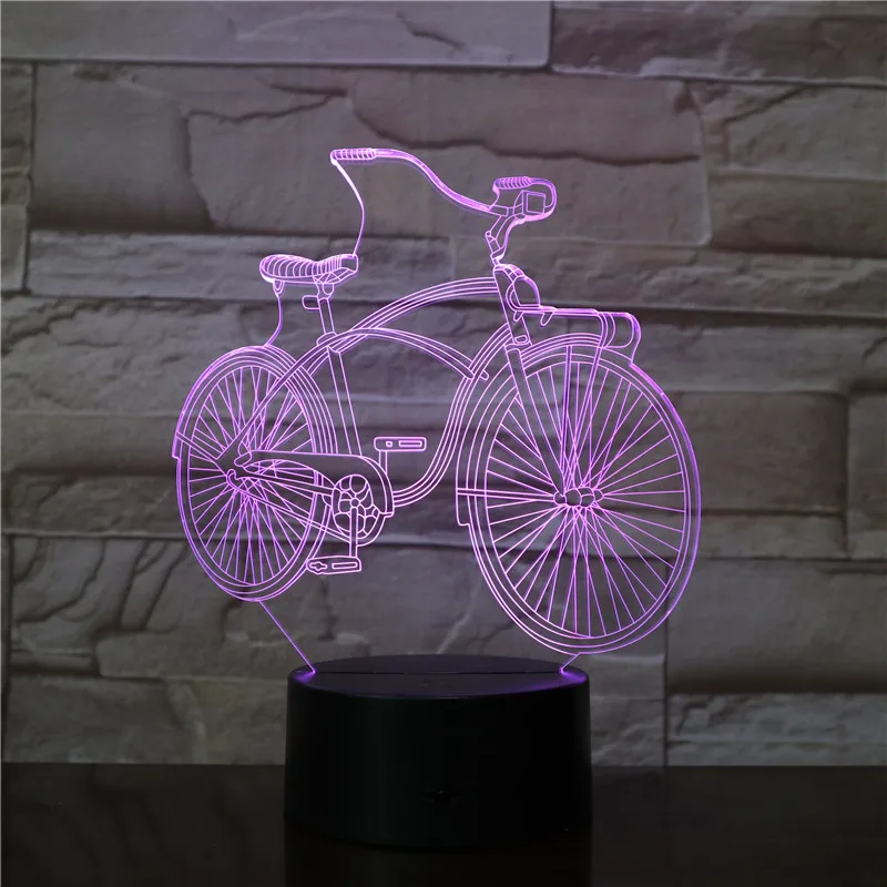 7 Color Changing Toys Bicycle Design 3D Lamp Optical Illusion LED Night Light With Battery Backup