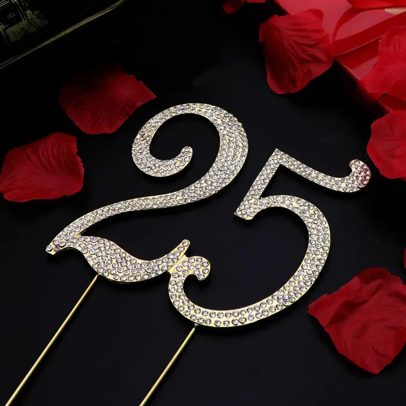 Gold  Rhinestone  NUMBER 25 Cake Topper 25th Birthday Party Anniversary 