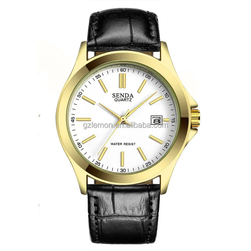 

New Gold Leather Strap Watches Men Watches Quartz Water Resistant