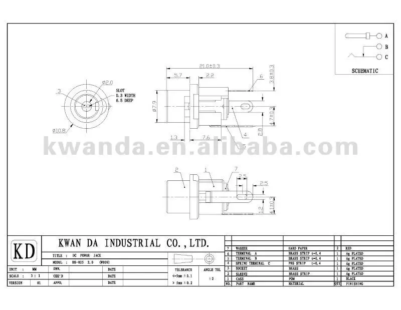 2.0mm 3 Pin Wiring Female Dip Dc Jack Connector Adapter - Buy 2.0mm