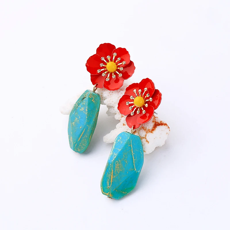 

ed01778c New Designs Jewelry Trends Free Shipping Wholesale Fashion Red Flower Turquoise Earrings