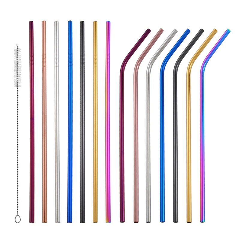 

wholesale reusable coffee mug stainless steel metal drinking straws with cleaning brush, Customized color