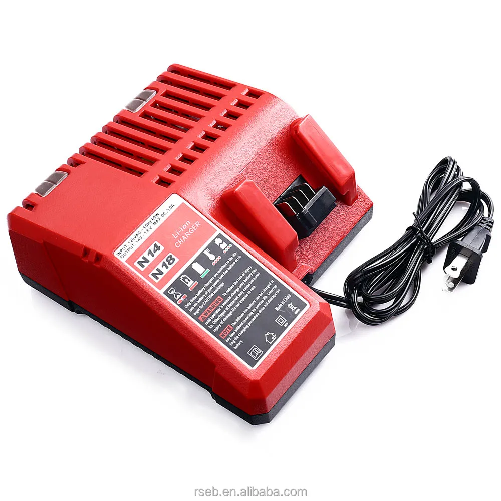 

Replace for Milwaukee M18 Battery Charger 14.4V-18V Lithium ion 48-11-1852 48-11-1850 Cordless Tool Battery, Red