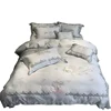 Luxury Silk Wedding Bedding Set Embroidery Duvet blanket Cover Bed Sheet Pillowcases Queen Size 4pcs