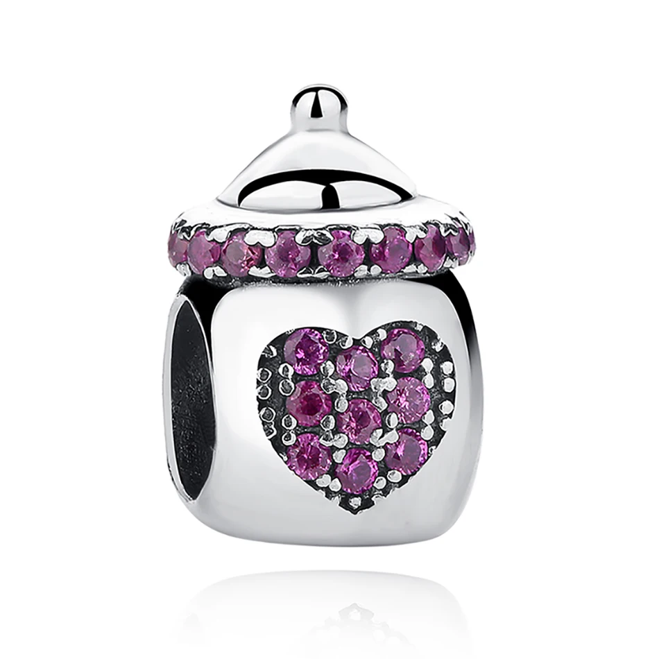 

925 Sterling Silver Purple CZ Charms Milk Bottle Bead Charms Fit Bracelets & Bangles for Women DIY Jewelry