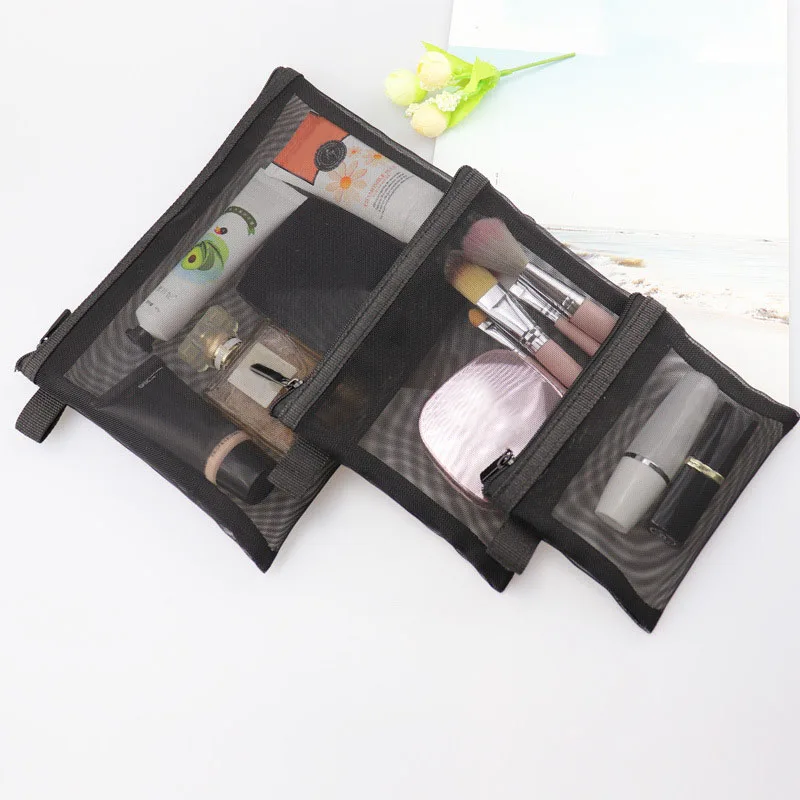 

Custom LOGO Trousse de maquillage Net Transparent Size S M L Zipper Nylon Mesh Makeup Bag Cosmetic Pouch Travel Make Up Pocket
