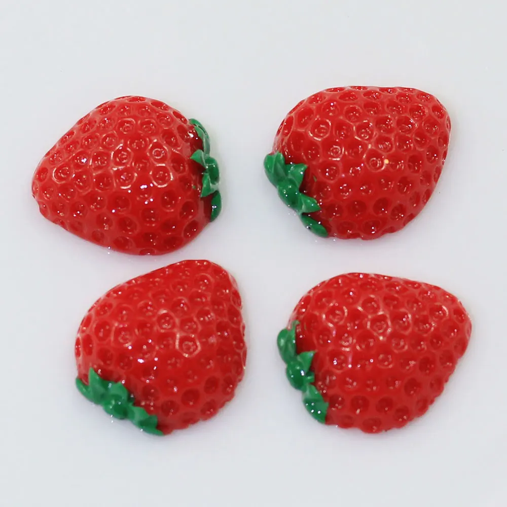 Kids Fashion Lovely Flat Back Red Resin Strawberry Cabochons 3D Fruit Charms Slime Craft Embellishment Scrapbook Hair Bow Center