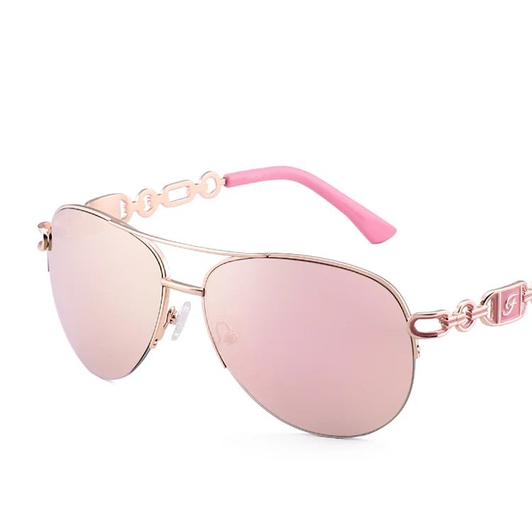 

High Quality Customised Logo Pink Women Double Bridges Fashion Metal Temple Sunglasses In Stock, Any colors is available