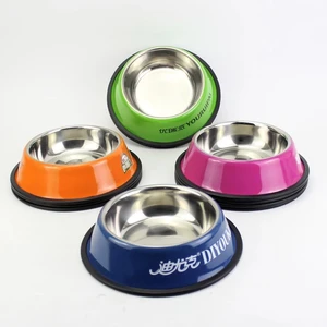 Image of Customized Logo pet bowl wholesale stainless steel dog bowl with skidproof rubber ring