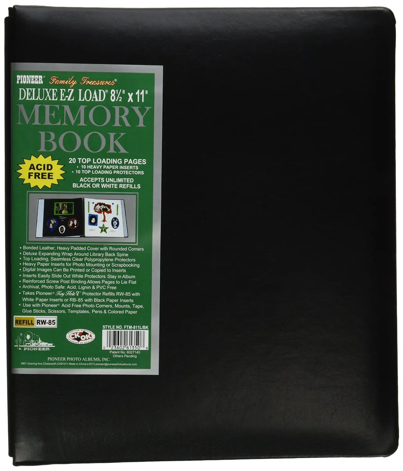 Pioneer Photo Albums 20-Page Family Treasures Deluxe Hunter Green Bonded Leather Cover Scrapbook for 8.5 x 11-Inch Pages 