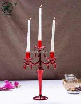 Red Glass 3 Arm Candelabra Tall Wedding Table Candelabra