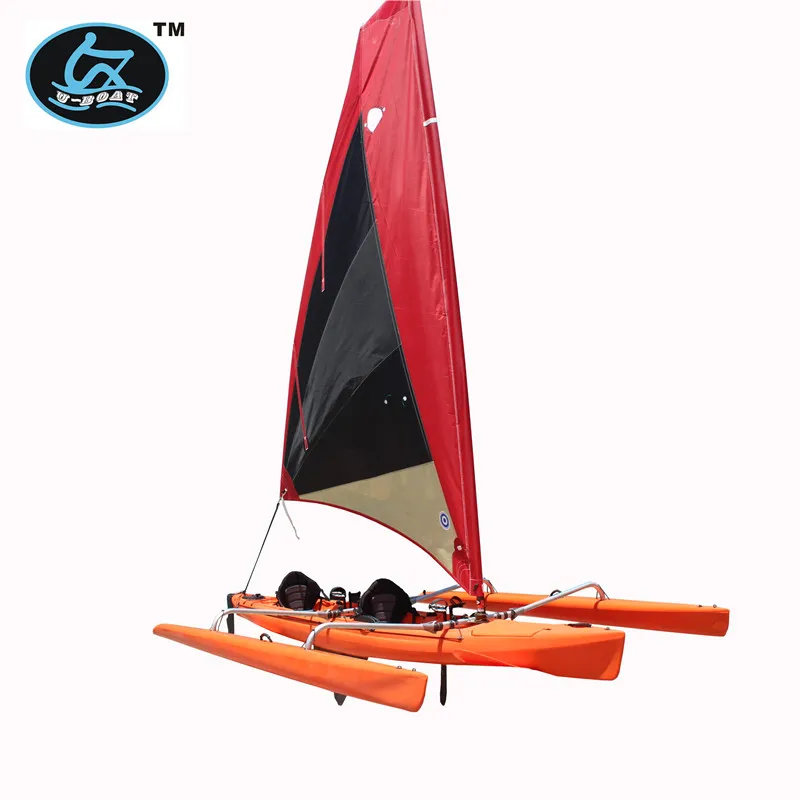 
18ft plastic trimaran sailing kayak with foot drive pedal system and rudder 