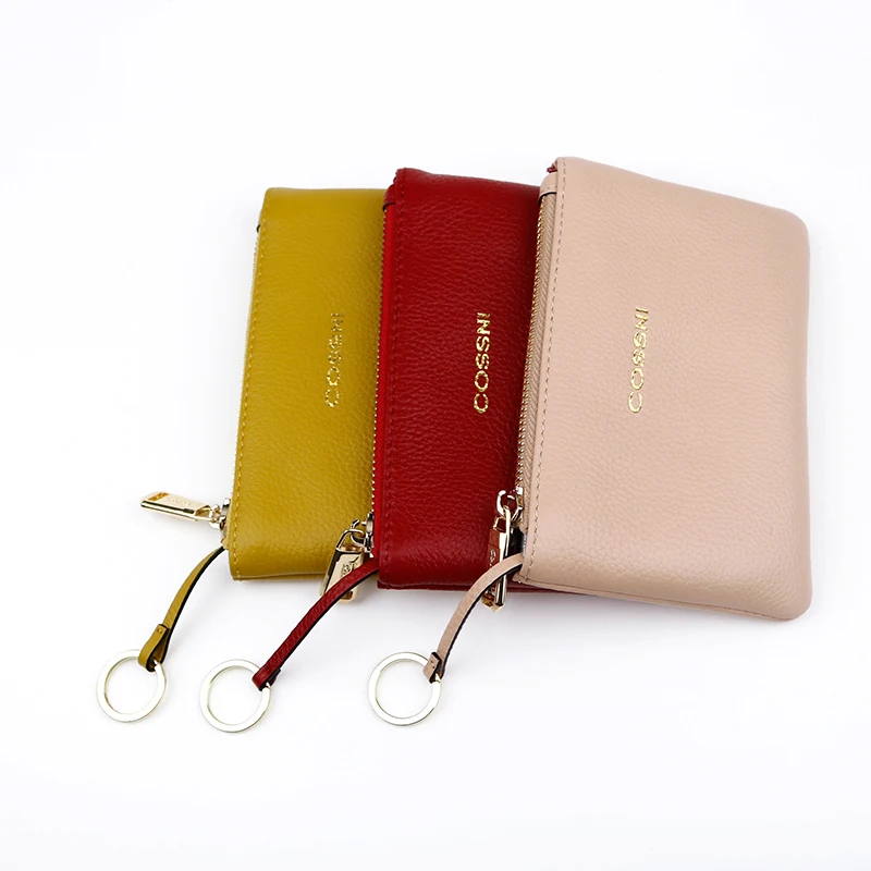 

Wholesale top grain genuine pebble leather coin pouch purse with keyring, Many colour can be available