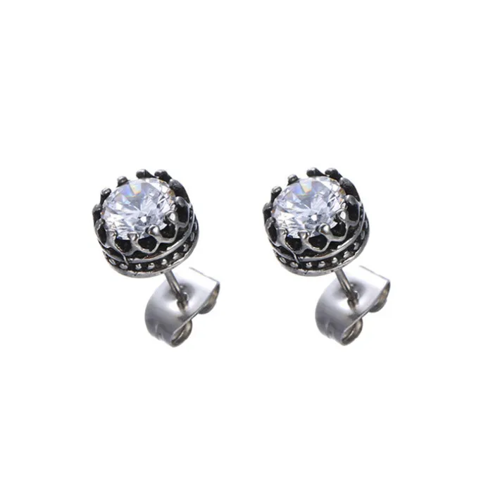 

95388 XuPing women synthetic cz 316l stainless steel earrings+black gun color hip hop cubic zirconia stud earring