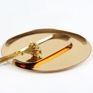 Image of 2019 New Fashion Noble Colorful Ottoman Vanity Stainless Steel Metal Golden Tray For Foods