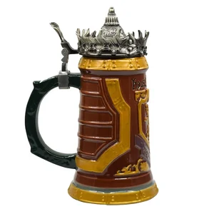 Image of Game of Thrones ceramic beer mug ceramic with Pewter Baratheon Crown top