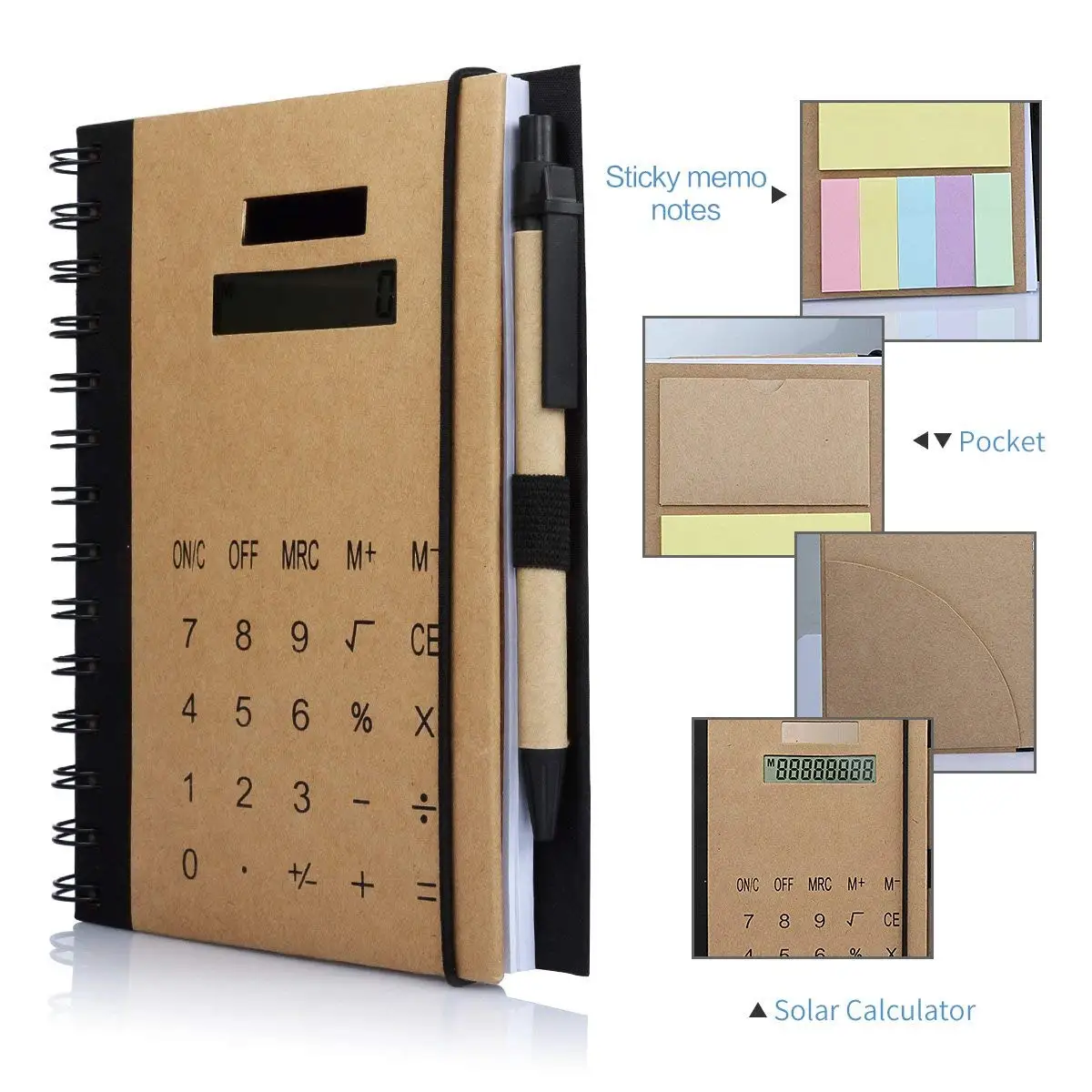 BolerGifts Notebook Calculator  With Pen and Colourful Sticky Notes and Big Imprint Logo Position