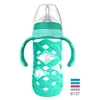New top quality easy grip 5oz borosilicate glass adult baby feeding bottle with silicone sleeve