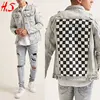 OEM Custom Wholesale Stylish Mens Plain Checkered Denim Jacket
