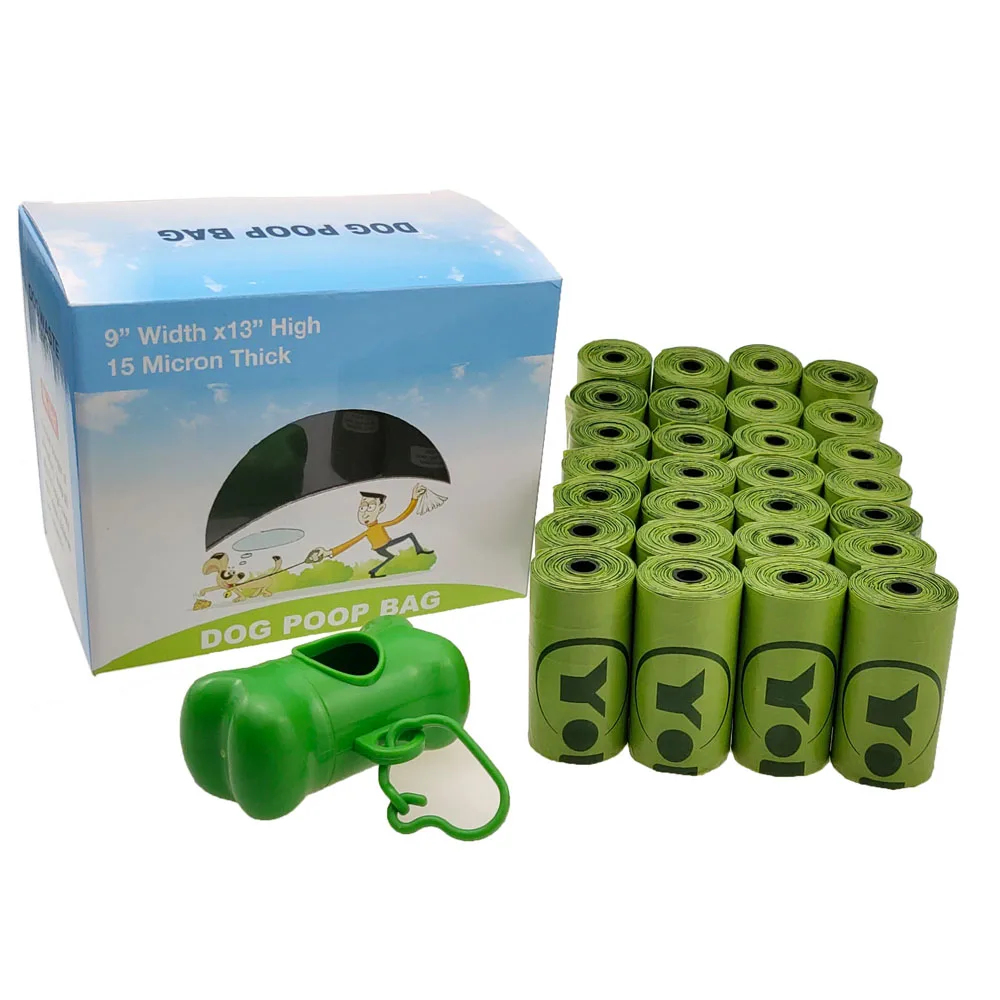 

factory free shipping 28 rolls EPI biodegradable dog waste bag with free dispenser, Green or customized color