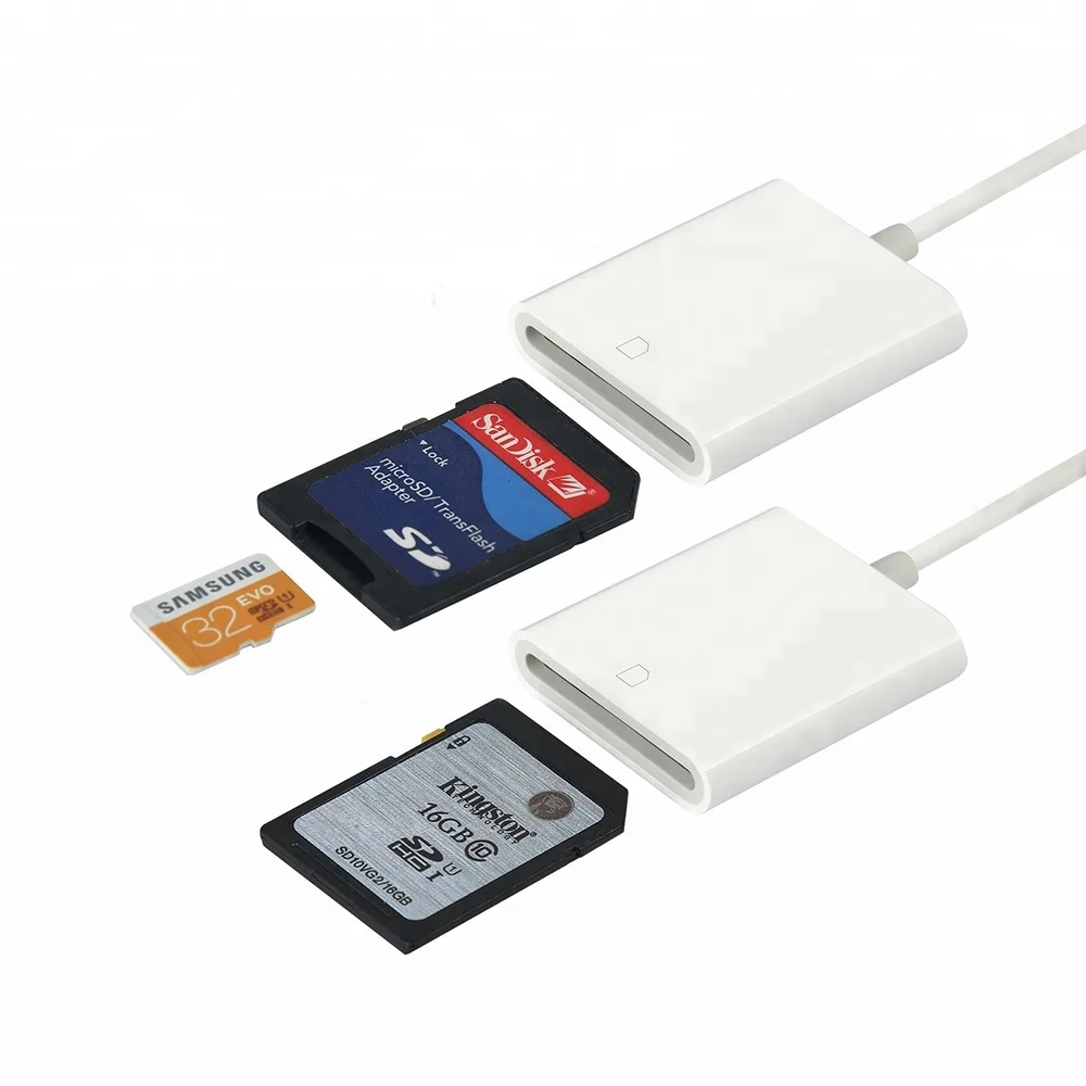 

2 in 1 OTG 8pin to SD TF Memory Card Reader for iPhone iPad Card Reader Adapter, White