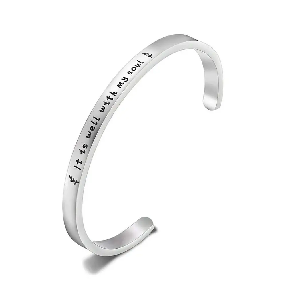 

Spiritual Inspirational Engraved Stainless Steel Plain Cuff Bracelet, Sliver