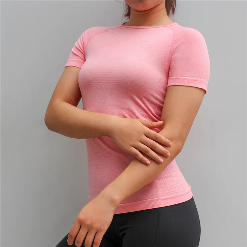 Wholesale sublimation seamless dry fit lady gym wear top women sport t shirt