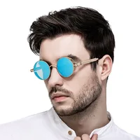 

Women Eyewear Round Mirror Multicolor Sun Glasses Coating Steampunk Goggles 2019 Sunglasses Vintage Men