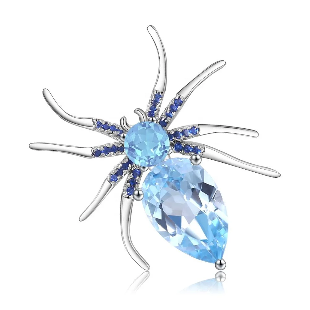 

Abiding Natural Sky Blue Topaz Spider Pendant Jewelry 925 Sterling Sliver Brooches For Women Dresses Brooch Vintage Pendant