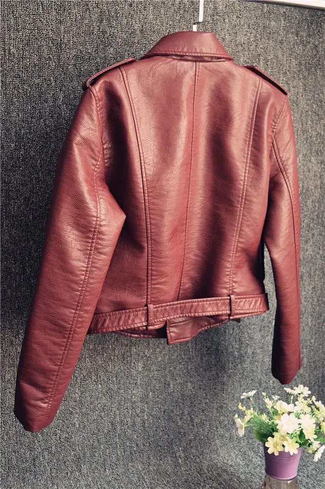 
New High-end textured women short PU leather leather jacket zipper motorcycle cardigan coat Leather clothing 