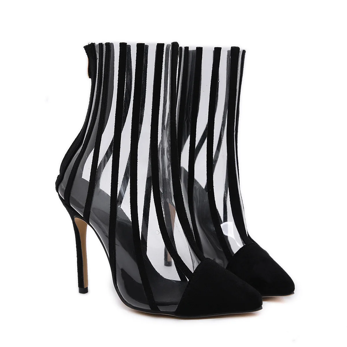 

new design artificial leather and transparent PVC upper rubber outsole high heel women dress shoes boots, Black