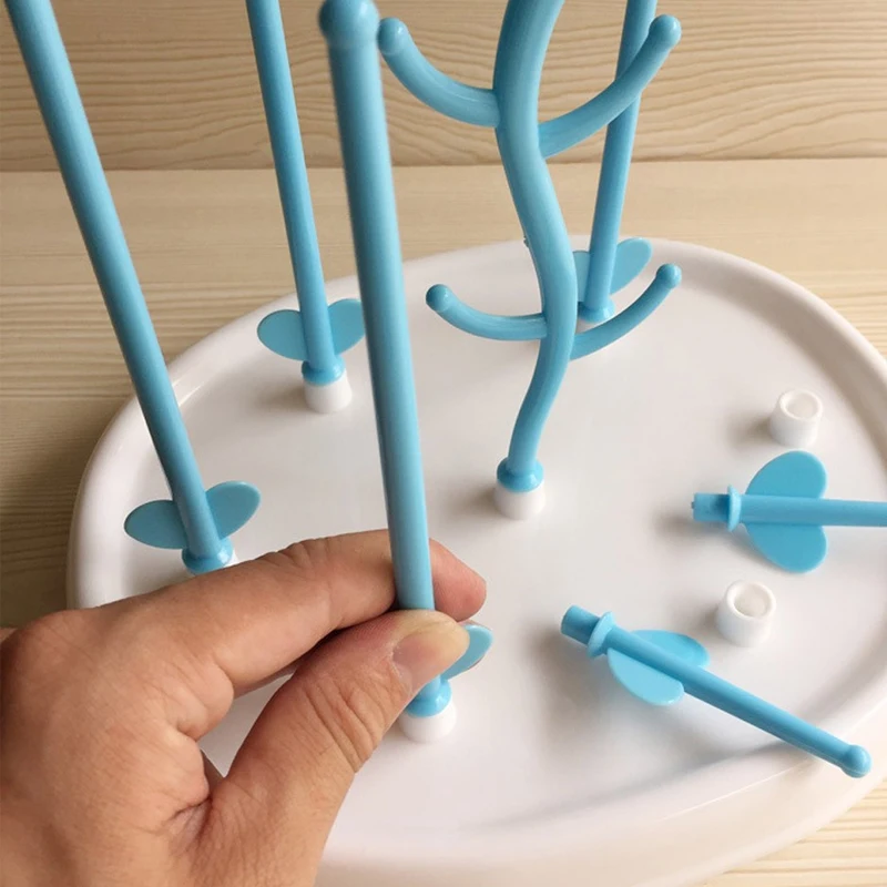Baby Bottle Drying Rack with Heart Hooks – Blue & White