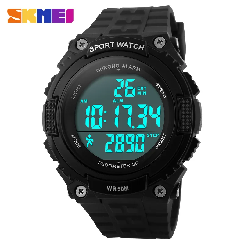 

SKMEI 1112 Outdoor Sports Men Led Digital Pedometer Wristwatch Waterproof Watches Military Digital watches, 2 colors to choose