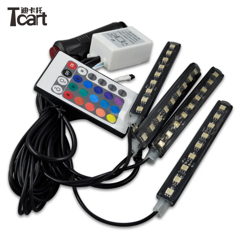 Tcart factory wholesale Universal SMD5050 7 Color Changing RGB LED Decoration Interior Light Car Auto Atmosphere lamp