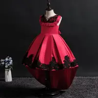 

New arrival in spring kid wear red princess dress long tail girl evening dresses for 8 years kids clothes for Performance