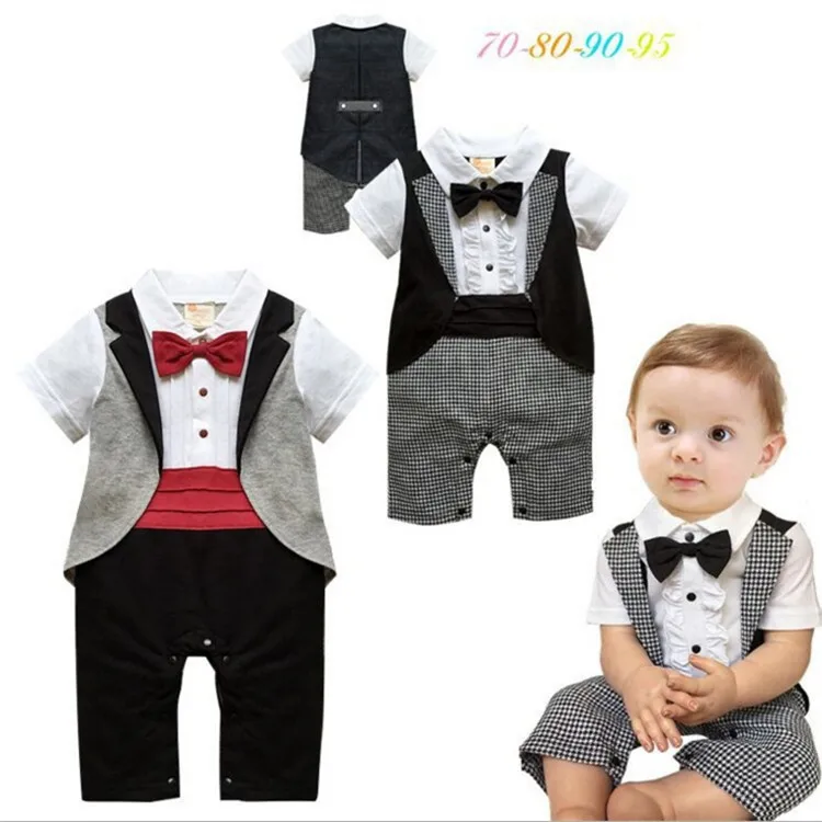 

ZHG136 Gentleman Baby Boys Clothes Children Baby Boy Bowtie Pocket Romper Overall Clothes Party Wedding Suits, As the picture show
