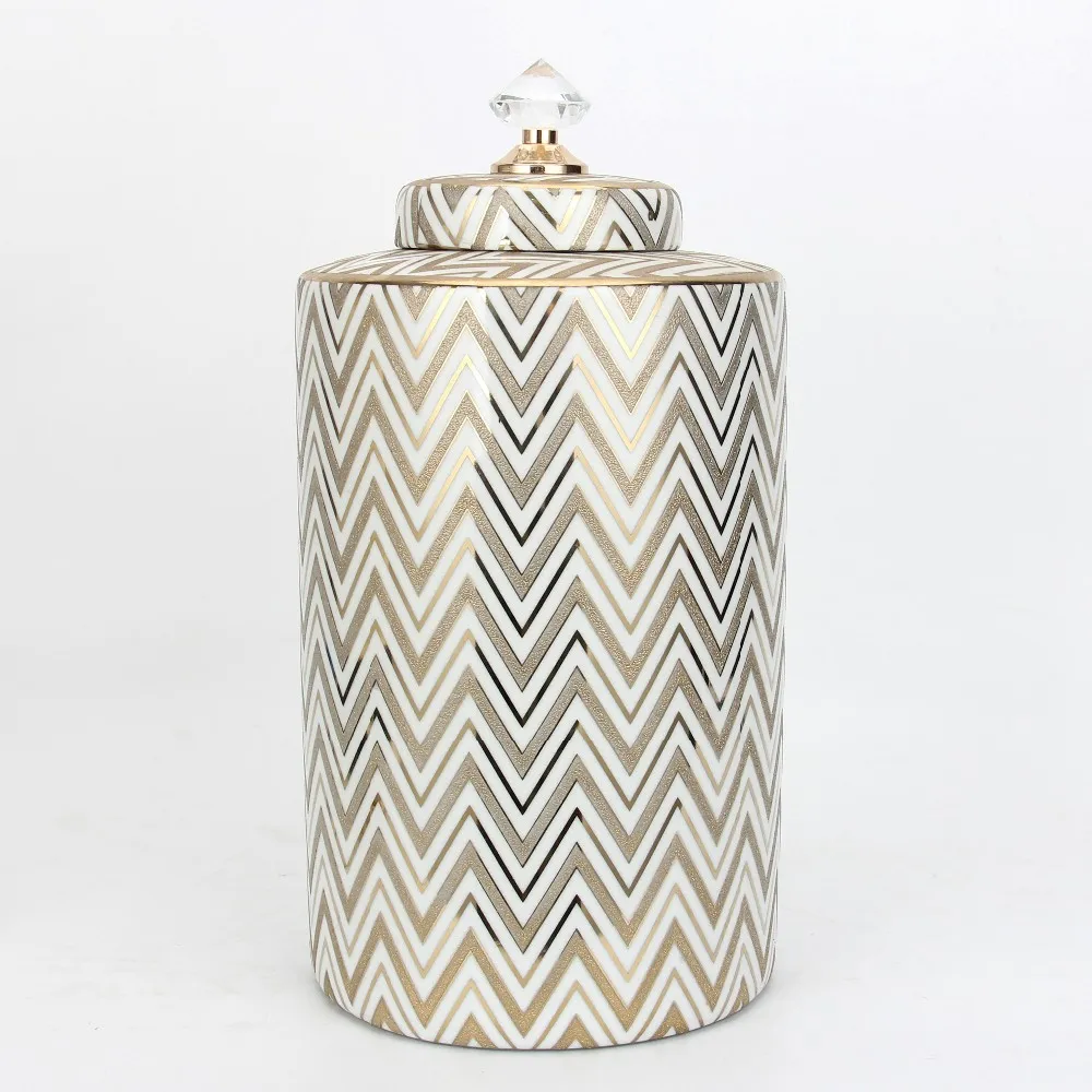 Luxury Big Ceramic Jar Modern European Home Decor Custom Gold Jar Lids
