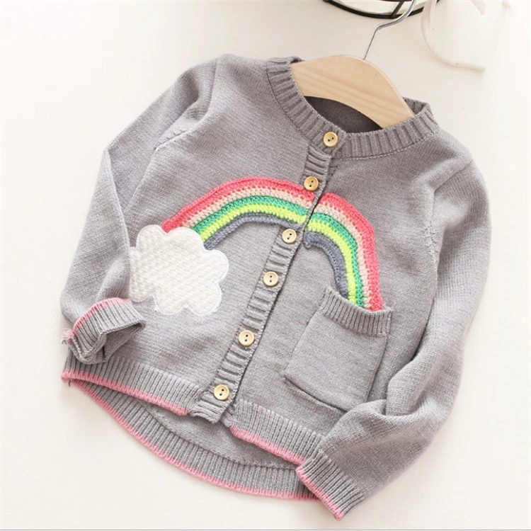Custom Long Sleeve Rainbow Cardigan Knitted Child Kids Baby Sweater