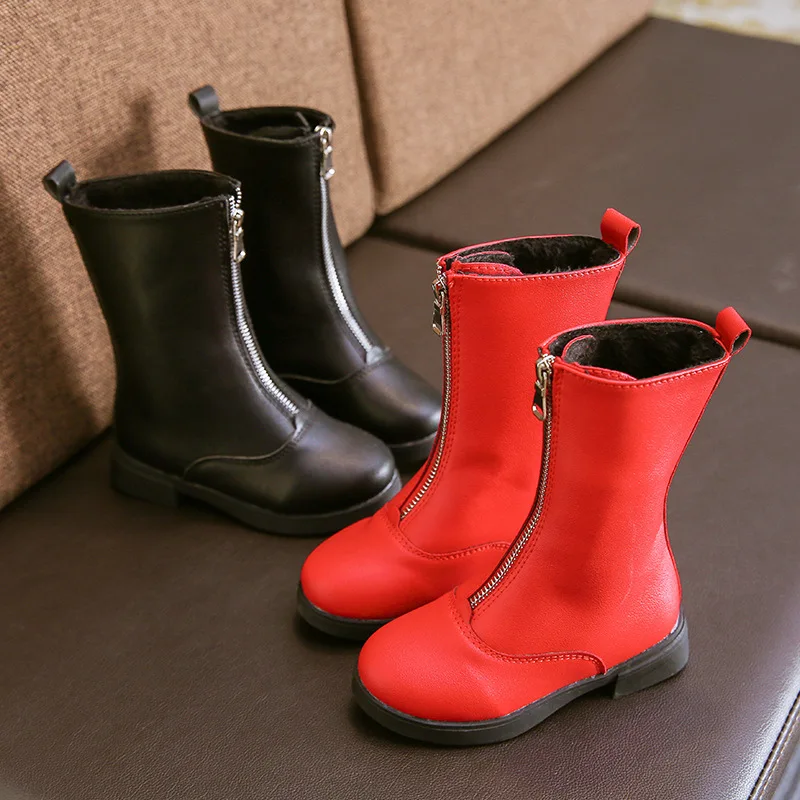 Bottes En Cuir Pour Enfants,Fermeture Éclair Avant,À Fond Plat,Style Sauvage,En Velours,Nouvelle Collection Automne Et Hiver 2018 - Buy Bottes En Cuir Pour Enfants À Fermeture Éclair Avant,Bottes À Fond Plat Pour Enfants,Plus
