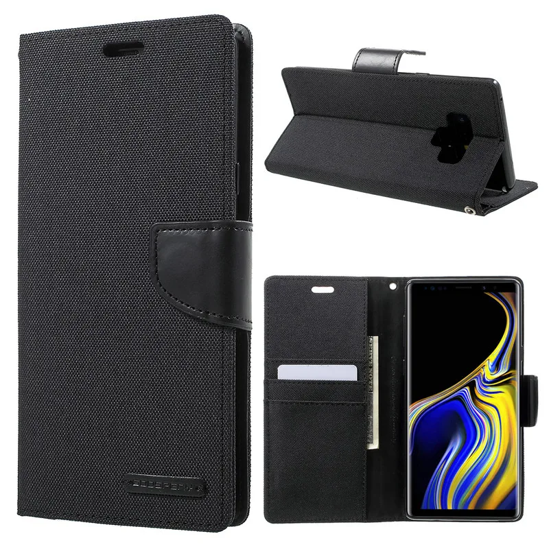 factory price mercury goospery canvas diary leather cases for samsung galaxy note 9 coverfor samsung note 9 flip case