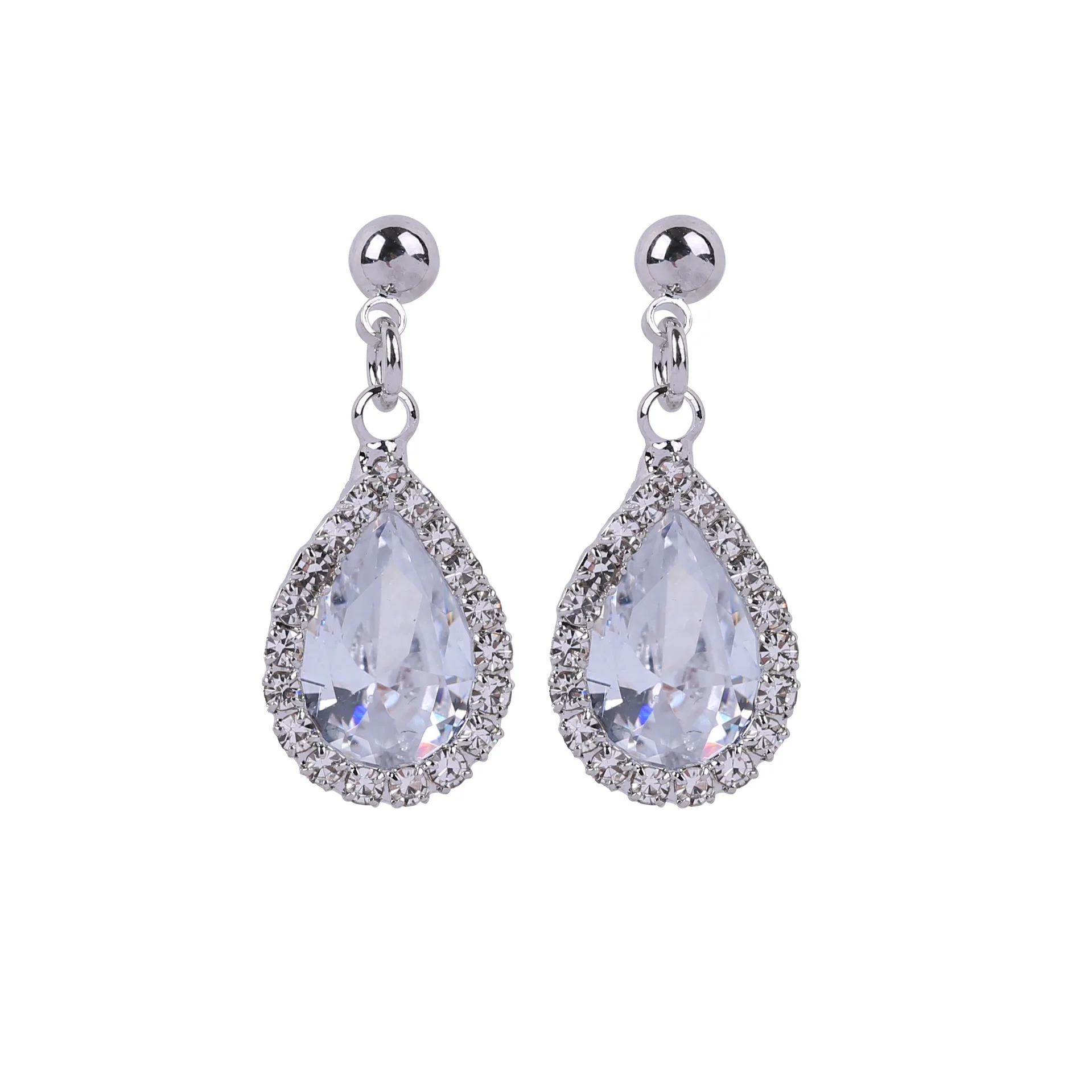 

SHE553 Fashion Retro Minimalist Jewelry Crystal sliver Plated super Shine Crystal Earrings Wedding Bridal Earrings