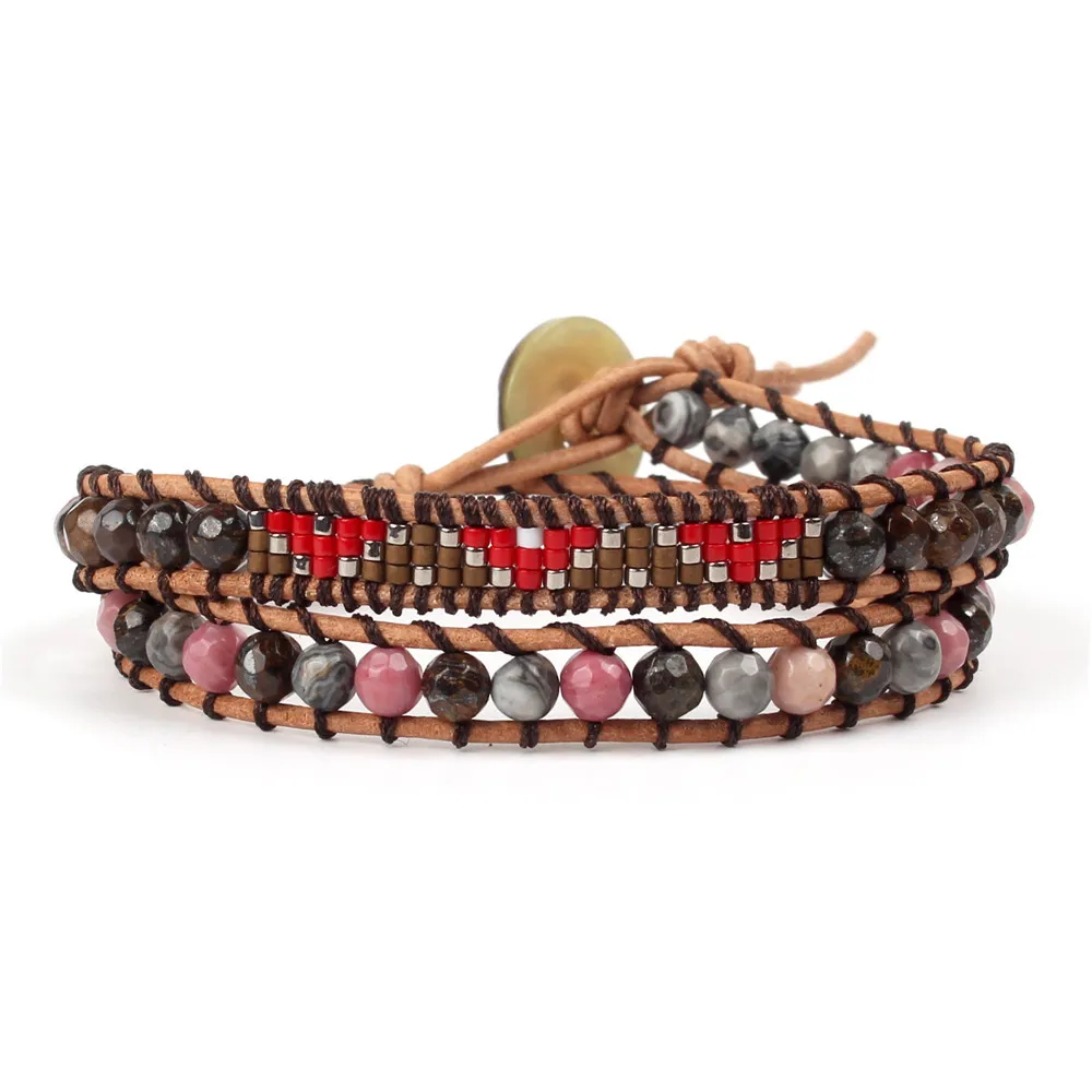 

Fashion unisex bracelet women adjustable natural stone bead leather bracelet, Mix