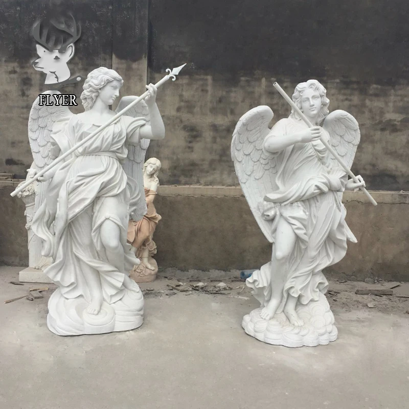 Outdoor decoration large winged white stone male angel statues