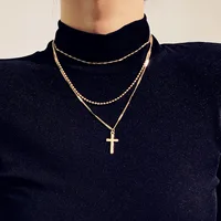 

fashion jewelry gold layered cross pendant choker necklace for women