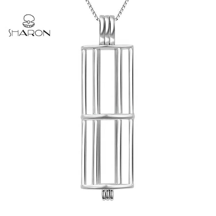 

Bridal Wedding Engagement Love Wish Pearl Cylinder 925 Sterling Silver Hollow Tube Cage Pendant