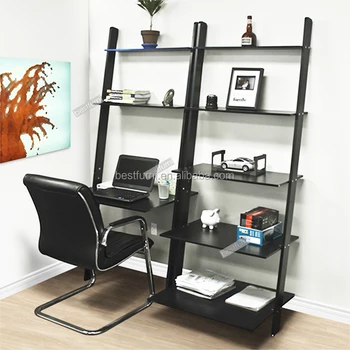 Leaning Shelf Bookcase With Computer Desk Office Furniture Home
